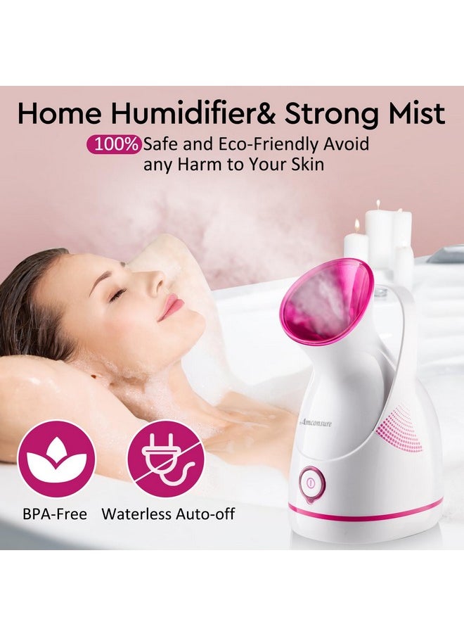 Amconsure Facial Steamer - Nano Ionic Face Steamer Warm Mist Steamer for Face Home Sauna SPA, Face Humidifier Steamer for Facial Deep Cleaning Unclogs Pores Sinuses - 5 Piece Stainless Steel Skin Kit