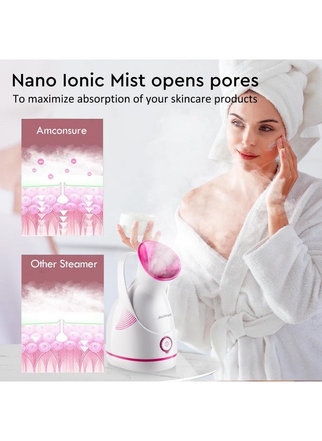 Amconsure Facial Steamer - Nano Ionic Face Steamer Warm Mist Steamer for Face Home Sauna SPA, Face Humidifier Steamer for Facial Deep Cleaning Unclogs Pores Sinuses - 5 Piece Stainless Steel Skin Kit