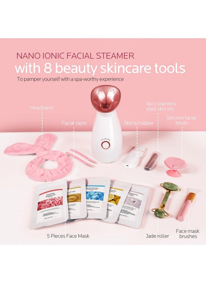 Colorfarm Facial Steamer Nano Ionic: Face Steamer Home Spa Kit Deep Cleaning Unclogs Pores Sinuses Inhaler with 8 Skin Care Tools - Humidifier Hot Mist Self Care Gifts for Women