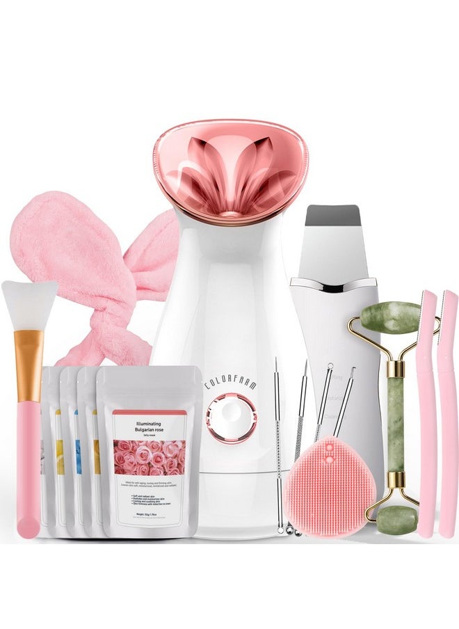 Colorfarm Facial Steamer Nano Ionic: Face Steamer Home Spa Kit Deep Cleaning Unclogs Pores Sinuses Inhaler with 8 Skin Care Tools - Humidifier Hot Mist Self Care Gifts for Women