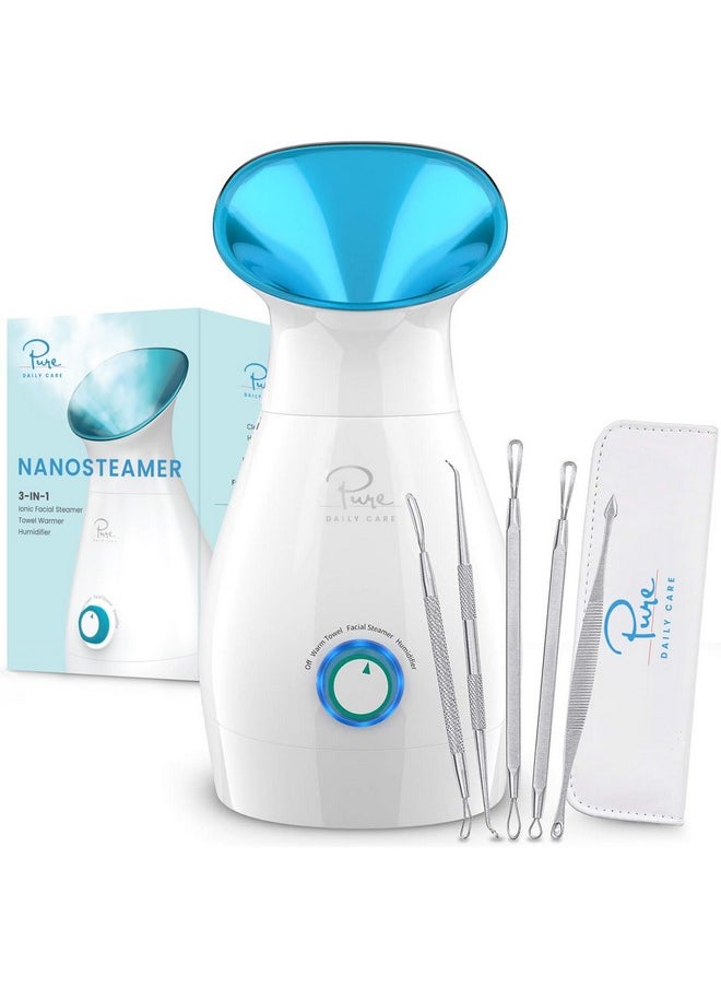NanoSteamer Large 3-in-1 Nano Ionic Facial Steamer with Precise Temp Control - Humidifier - Unclogs Pores - Blackheads - Spa Quality - Bonus 5 Piece Stainless Steel Skin Kit (Teal)