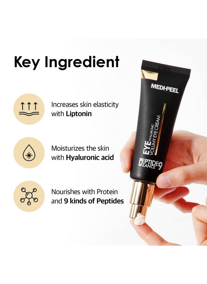 Medi-Peel Peptide9 Hyaluronic Volumy Eye Cream, Anti-Aging, Brightening, Reduces Wrinkles, Under Eye Bags, Dark Circles & Puffiness Care, Hyaluronic Acids, Enhance Elasticity, Korean Skin Care