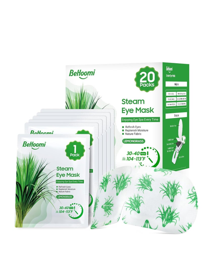 20 Packs Steam Eye Mask, Heated Eye Mask Warm Compress for Eyes, Disposable Self Heating Eye Mask for Sleep, Travel Essentials & Relaxation Gifts for Women, Stocking Stuffers (Lemongrass)