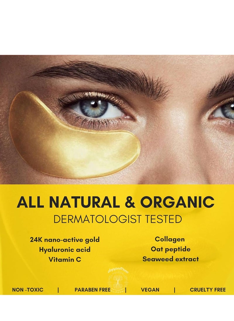 Under Eye Patches & Masks (18 Pairs) - All Natural Anti Aging Treatment for Bags, Puffiness, Wrinkles, & Dark Circles - 24K Gold, Collagen, Hyaluronic Acid, Hydrogel - Formulated in San Francisco