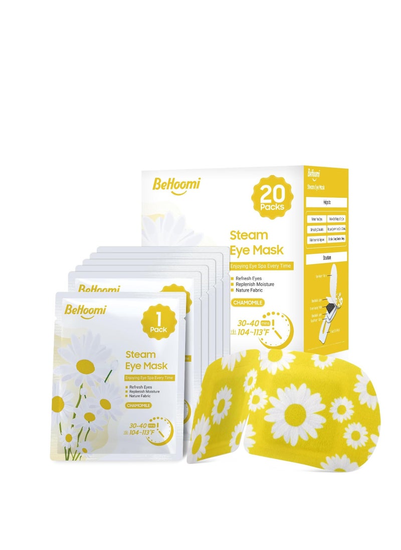 20 Packs Steam Eye Mask, Heated Eye Mask Warm Compress for Eyes, Disposable Self Heating Eye Mask for Sleep, Spa, Travel Essentials & Relaxation Gifts for Women, Stocking Stuffers (Chamomile)