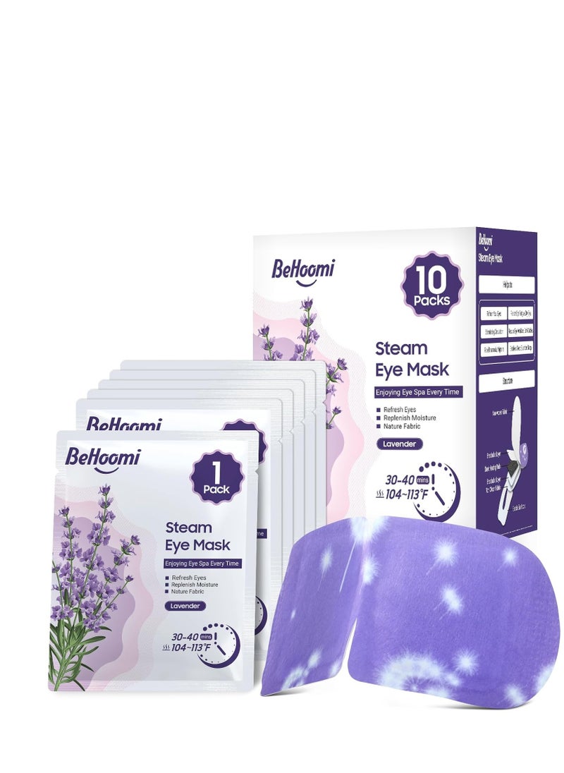 BeHoomi Steam Eye Mask, 10 Packs Heated Eye Mask, Self Heating Disposable SPA Warm Compress for Eyes Sleep Mask, Travel Essentials & Relaxation Gifts, Stocking Stuffers (Lavender Scent)