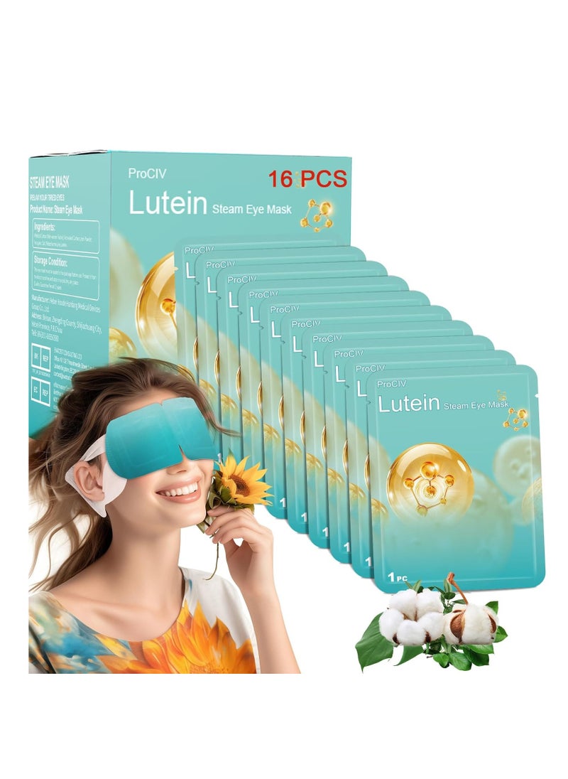 16 Packs Steam Eye Mask Lutein, Heated Eye Masks Bluebell Scent Relaxing Gifts for Women Soothing Eye Fatigue Hot Sleep Mask, Warm Eye Compress for Dry Eyes, Disposable Eye Mask for Travel Essentials