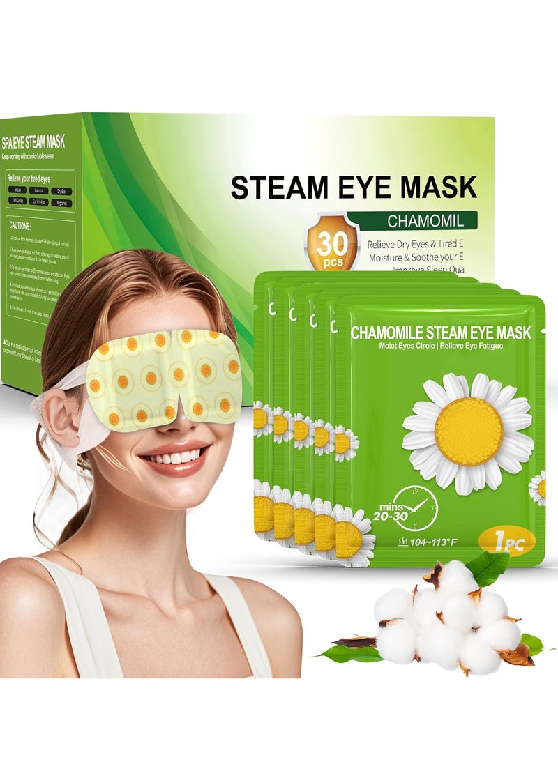 30 Packs Steam Eye Mask Chamomile, Heated Eye Masks Relaxing Gifts for Women Soothing Eye Fatigue Hot Sleep Mask, Warm Eye Compress for Dry Eyes, Disposable Eye Mask for Travel Essentials