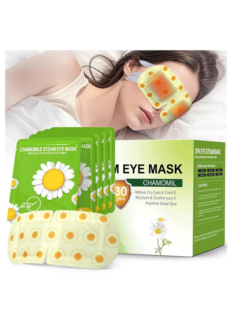 30 Packs Steam Eye Mask Chamomile, Heated Eye Masks Relaxing Gifts for Women Soothing Eye Fatigue Hot Sleep Mask, Warm Eye Compress for Dry Eyes, Disposable Eye Mask for Travel Essentials