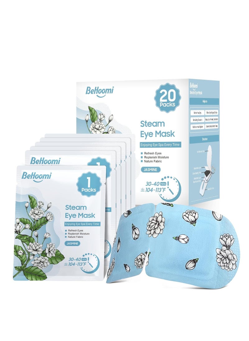 20 Packs Steam Eye Mask, Heated Eye Mask Warm Compress for Eyes, Disposable Self Heating Eye Mask for Sleep, Spa, Travel Essentials & Relaxation Gifts for Women, Stocking Stuffers (Jasmine)