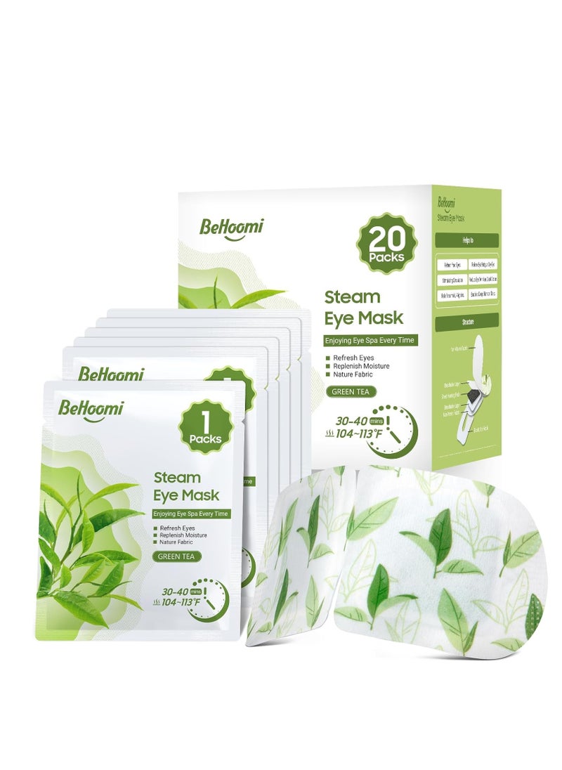 20 Packs Steam Eye Mask, Heated Eye Mask Warm Compress for Eyes, Disposable Self Heating Eye Mask for Sleep, Spa, Travel Essentials & Relaxation Gifts for Women, Stocking Stuffers (Green Tea)