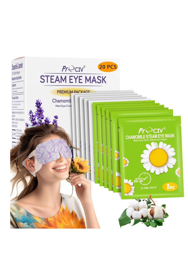 ProCIV 20 Packs Steam Eye Masks, Warming Eye Masks for Dark Circles, Disposable Self-heating Hot Eye Mask Soothing Headache, Dry Eyes, Heating Eye Mask for Stress Eye Fatigue Relief Moher's Day Gift