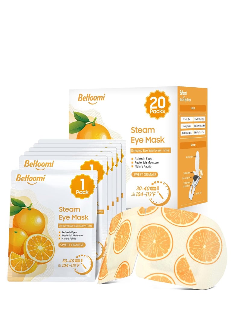 20 Packs Steam Eye Mask, Heated Warm Compress for Eyes, Disposable Self Heating Eye Mask for Sleep, Travel Essentials & Relaxation Gifts for Women, Stocking Stuffers (Sweet Orange)