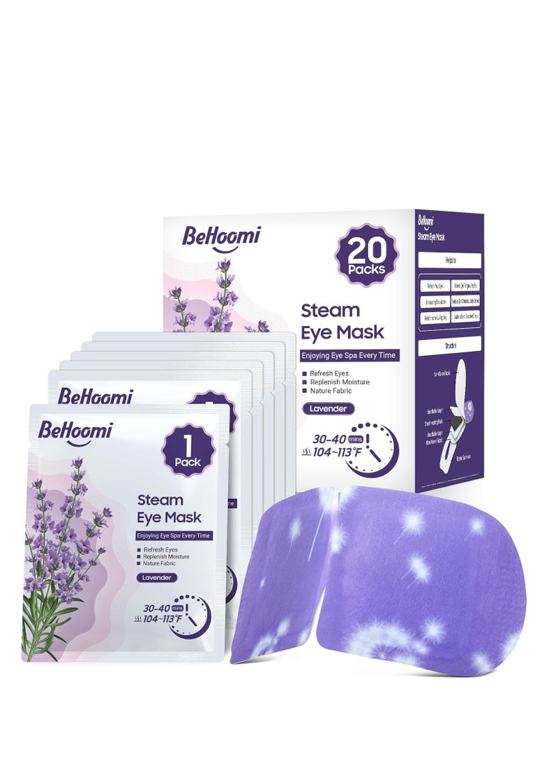 20 Packs Steam Eye Mask, Heated Eye Mask Warm Compress for Eyes, Disposable Self Heating Eye Mask for Sleep, Spa, Travel Essentials & Relaxation Gifts for Women, Stocking Stuffers (Lavender)