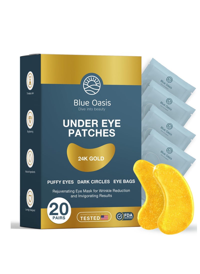 Under Eye Patches for Puffy Eyes and Dark Circles – 24k Gold Under Eye Mask Patches for Puffiness, Beauty & Personal Care Products – Under Eye Masks 20 Pairs Gold Under Eye Patches for Puffy Eyes