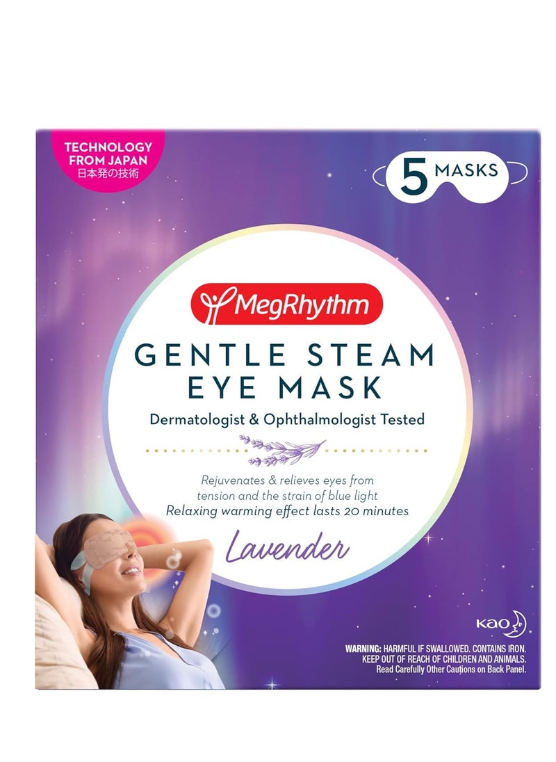 MegRhythm by Kao Gentle Steam Eye Mask, Lavender, Rejuvenates Eyes, Reduces the look of puffy eyes, Dermatologist and Ophthalmologist Tested, 5 Count