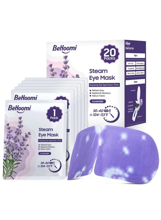 BeHoomi 20 Packs Steam Eye Mask, Heated Eye Mask Warm Compress for Eyes, Disposable Self Heating Eye Mask for Sleep, Spa, Travel Essentials & Relaxation Gifts for Women, Stocking Stuffers (Lavender)