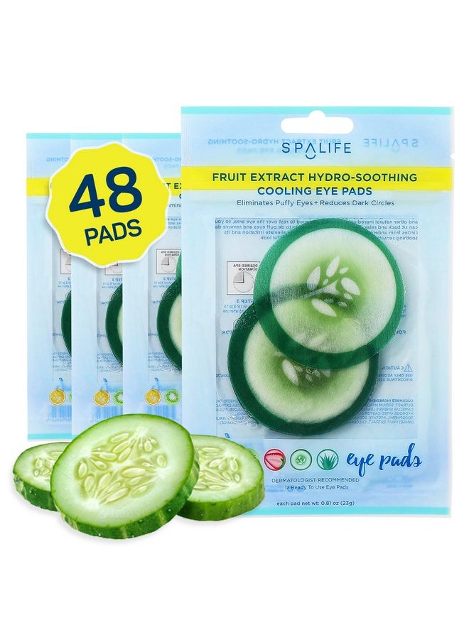 SpaLife Cooling Eye Pads - Korean Soothing Eye Pads for Dark Circles, Puffy Eyes, and Wrinkles - 48 Pads with Fruit + Vegetable Extracts - Revitalizing Hydrating Eye Pads for Eye Treatment (Cucumber)