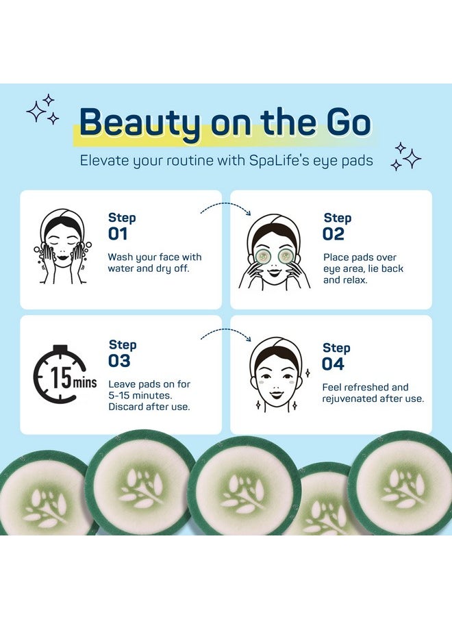 SpaLife Cooling Eye Pads - Korean Soothing Eye Pads for Dark Circles, Puffy Eyes, and Wrinkles - 48 Pads with Fruit + Vegetable Extracts - Revitalizing Hydrating Eye Pads for Eye Treatment (Cucumber)