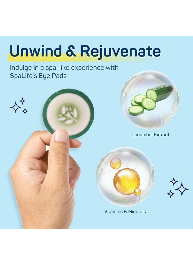 SpaLife Cooling Eye Pads - Korean Soothing Eye Pads for Dark Circles, Puffy Eyes, and Wrinkles - 48 Pads with Fruit + Vegetable Extracts - Revitalizing Hydrating Eye Pads for Eye Treatment (Cucumber)
