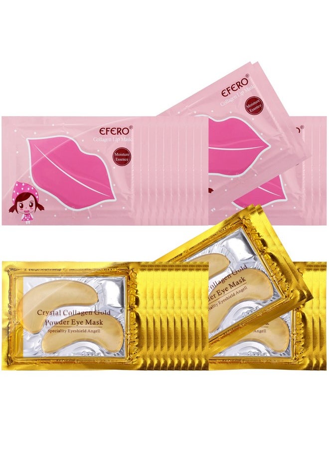 DELISOUL 30 Pack Collagen Crystal Lip Masks and Gold Under Eye Masks Natural Moisturizing Gel Anti-Aging Anti Chapped Hydrating Reducing Puffiness Dark Circles and Wrinkles Lip Eye Pads for Women Men