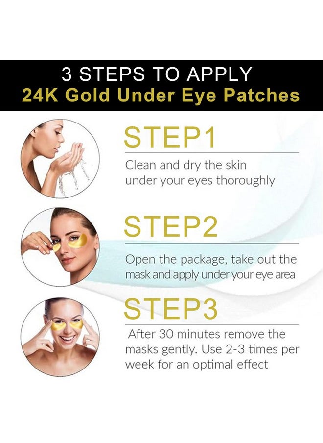 Ruzzut Under Eye Patches - 30 Pairs 24K Gold Moisturizing Under Eye Mask, Anti Aging Collagen Eye Masks Skincare Eye Patches for Puffy Eyes and Dark Circles, Gold