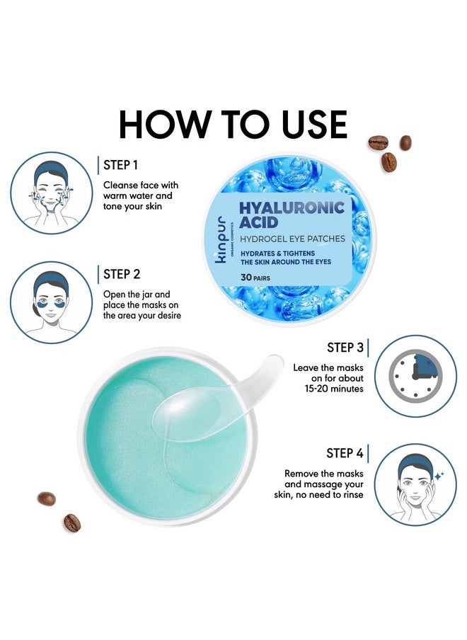 KINPUR ORGANIC COSMETICS Under Eye Patches for Puffy Eyes - Hyaluronic Acid and Collagen - Under Eye Mask for Eye Bags, Dark Circles, Fine Lines - Deep Skin Moisturizing - 30 Pairs, American Quality