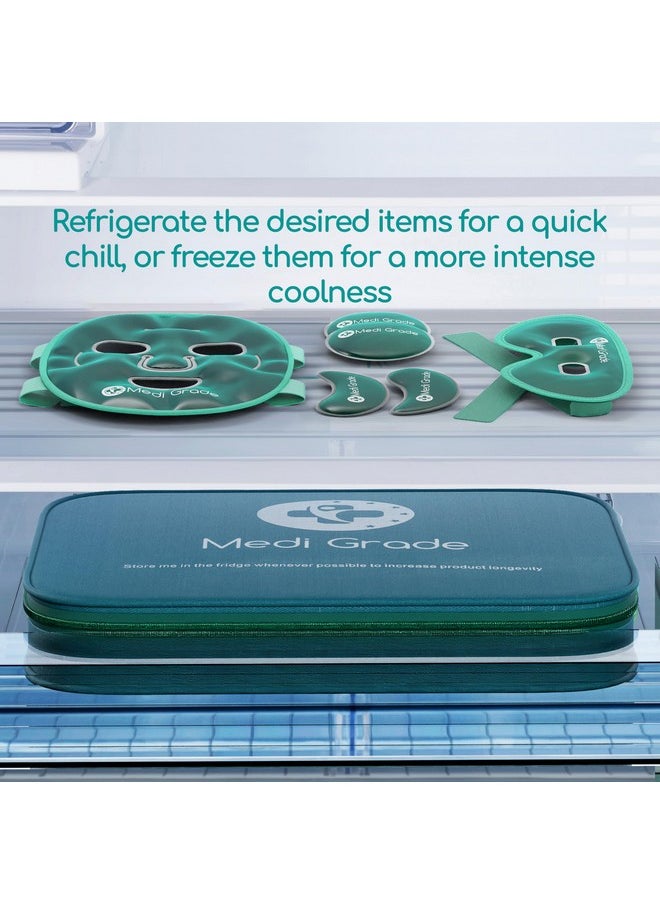 Medi Grade Cooling Ice Face Mask and Cooling Eye Mask for Puffy Eyes & Migraine Relief - Self Care Face Ice Pack with ChillGel Face Ice Mask Technology - Cooling Face Mask, Eye Pads and Bag
