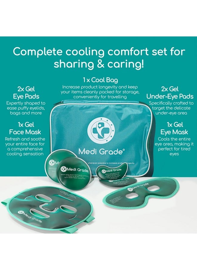 Medi Grade Cooling Ice Face Mask and Cooling Eye Mask for Puffy Eyes & Migraine Relief - Self Care Face Ice Pack with ChillGel Face Ice Mask Technology - Cooling Face Mask, Eye Pads and Bag
