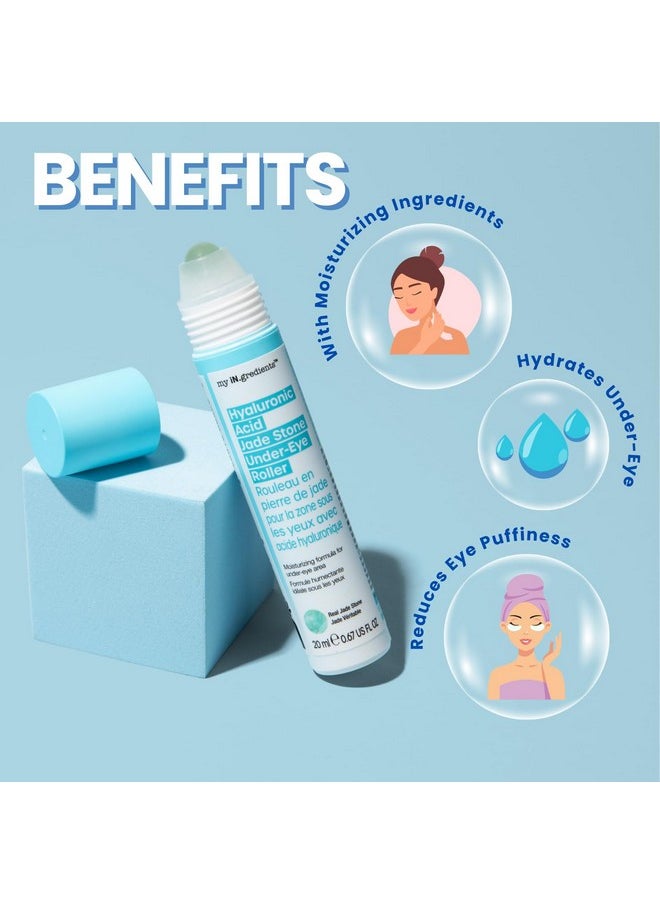 masque BAR My Ingredients Hydrating Under Eye Serum with 360° Jade Stone Roller, Niacinamide & Hyaluronic Acid Treats Eye Puffiness, Dark Circles- Instant Wrinkle Remover -Revitalize Tired Skin-20ml