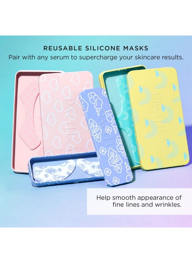 Pacifica Reusable Mask - Under Eye Mask Silicone Face Mask for Fine Lines & Dark Circles, Pair with Serum, Storage Tin Included, Vegan & Cruelty-Free, 2 Pieces