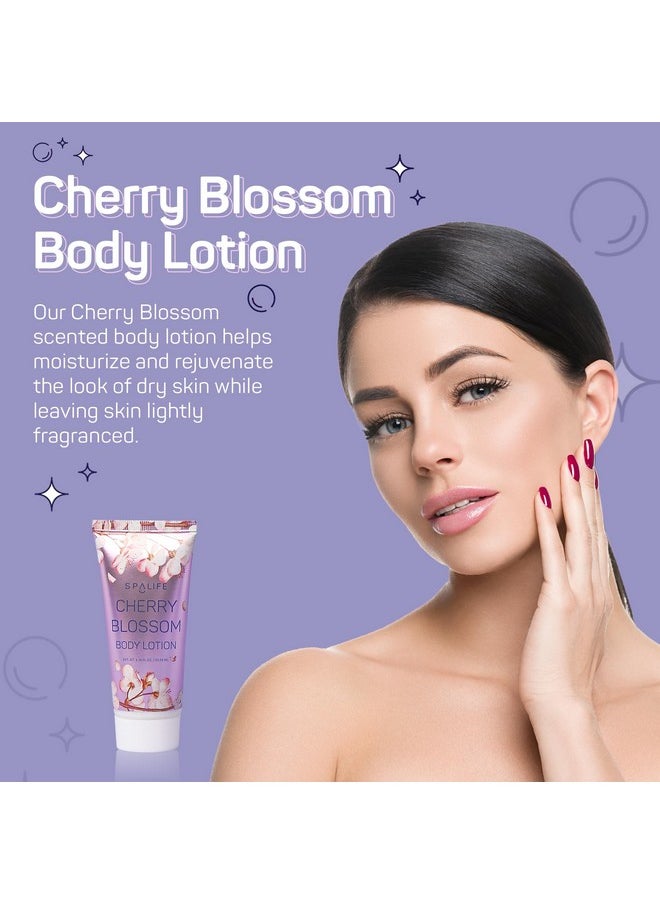 SpaLife Cherry Blossoms Gift Set - 5-Piece Bath and Shower Caddie, Bubble Bath, Shower Gel, Bath Salts, Body Lotion, Relaxing Luxury at Home Spa Experience, Perfect Christmas Bath Gift for Women