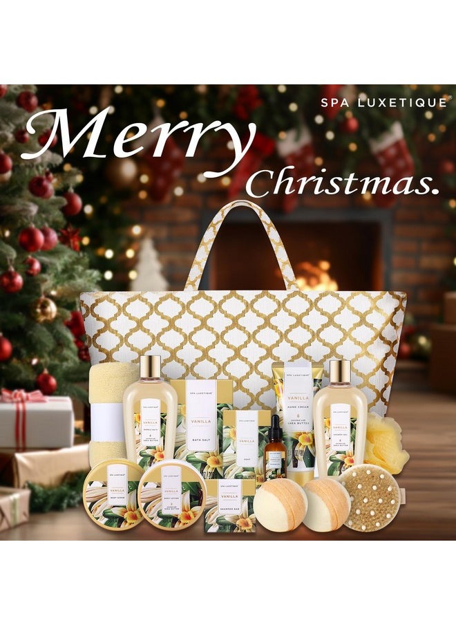 Spa Luxetique Gift Baskets for Women,15 Pcs Vanilla Spa Gifts for Women, Gifts for Women with Bubble Bath, Bath Salt, Bath Bombs Christmas Gift Baskets With Tote Bag, Spa Baskets for Women Gift