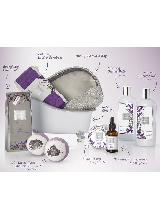 Christmas Bath Gift Basket Set for Women: Relaxing at Home Spa Kit Scented - Lavender and Jasmine with Large Bath Bombs, Salts, Shower Gel, Body Butter Lotion, Bath Oil, Bubble Bath, Loofah & More