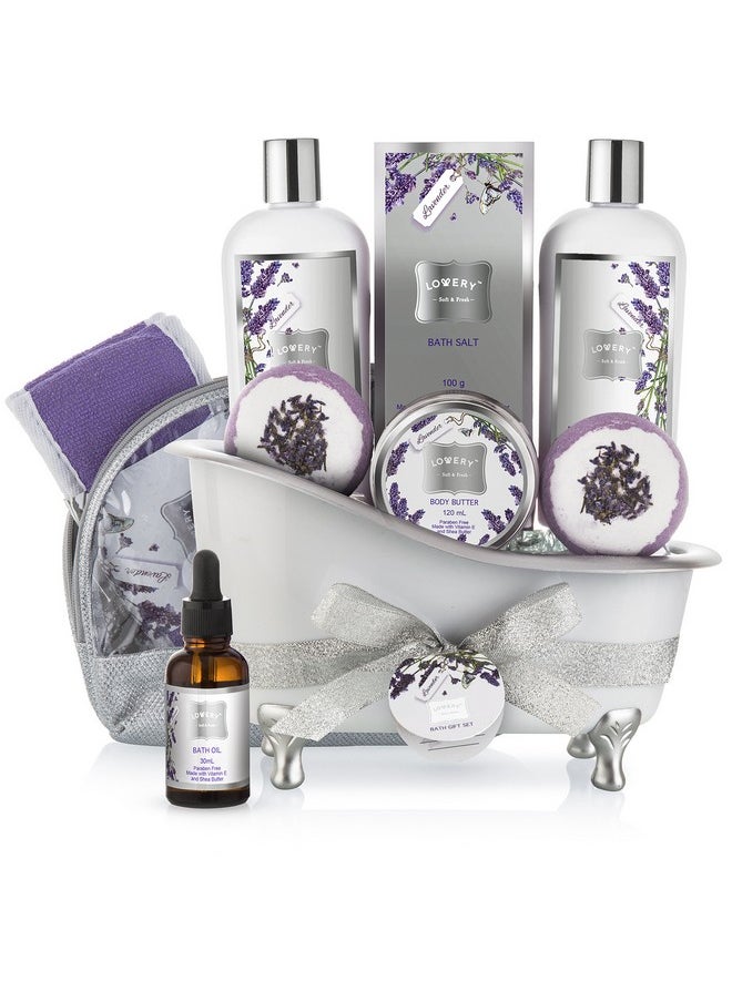 Christmas Bath Gift Basket Set for Women: Relaxing at Home Spa Kit Scented - Lavender and Jasmine with Large Bath Bombs, Salts, Shower Gel, Body Butter Lotion, Bath Oil, Bubble Bath, Loofah & More
