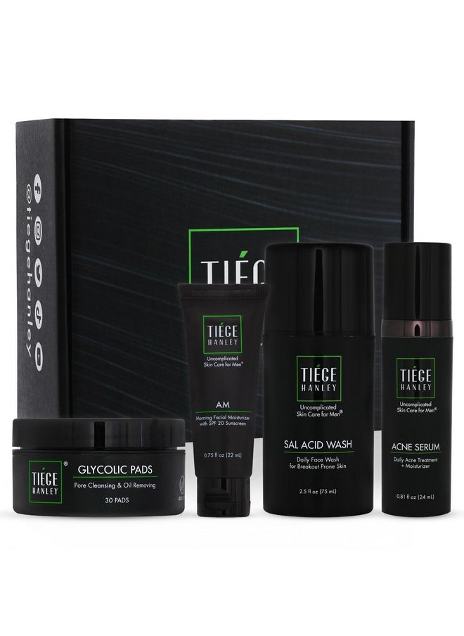 Tiege Hanley Men's Acne Treatment System (Level 2), The TiegeClear Acne Advanced Routine for Smooth Skin - Includes Sal Acid Wash, Glycolic Acid Pads, and Acne Serum - All Skin Types