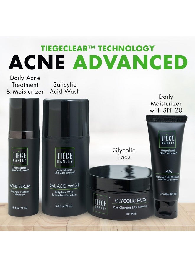 Tiege Hanley Men's Acne Treatment System (Level 2), The TiegeClear Acne Advanced Routine for Smooth Skin - Includes Sal Acid Wash, Glycolic Acid Pads, and Acne Serum - All Skin Types
