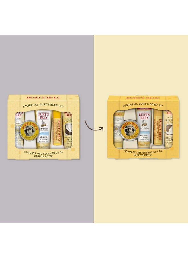 Burt's Bees Christmas Gifts, 5 Stocking Stuffers Products, Everyday Essentials Set - Original Beeswax Lip Balm, Deep Cleansing Cream, Hand Salve, Body Lotion & Coconut Foot Cream, Travel Size
