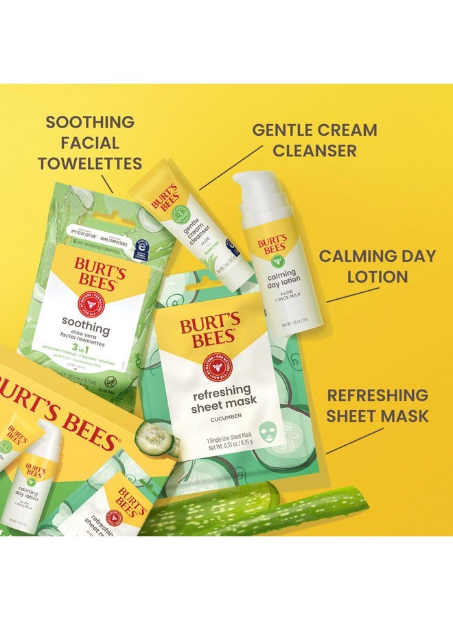 Burt's Bees Christmas Gifts, Gentle Skin Care To-Go Set, Includes Cleanser, Towelettes, Lotion and Sheet Mask, Travel Size Facial Skin Care for Sensitive Skin, Natural Origin Skin Care, 1 Gift Set