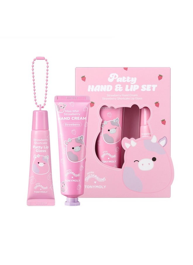 TONYMOLY x Squishmallows Patty the Cow 2 PC Hand Cream & Lip Gloss Set, Strawberry Hand Cream, Strawberry Shortcake Lip Gloss