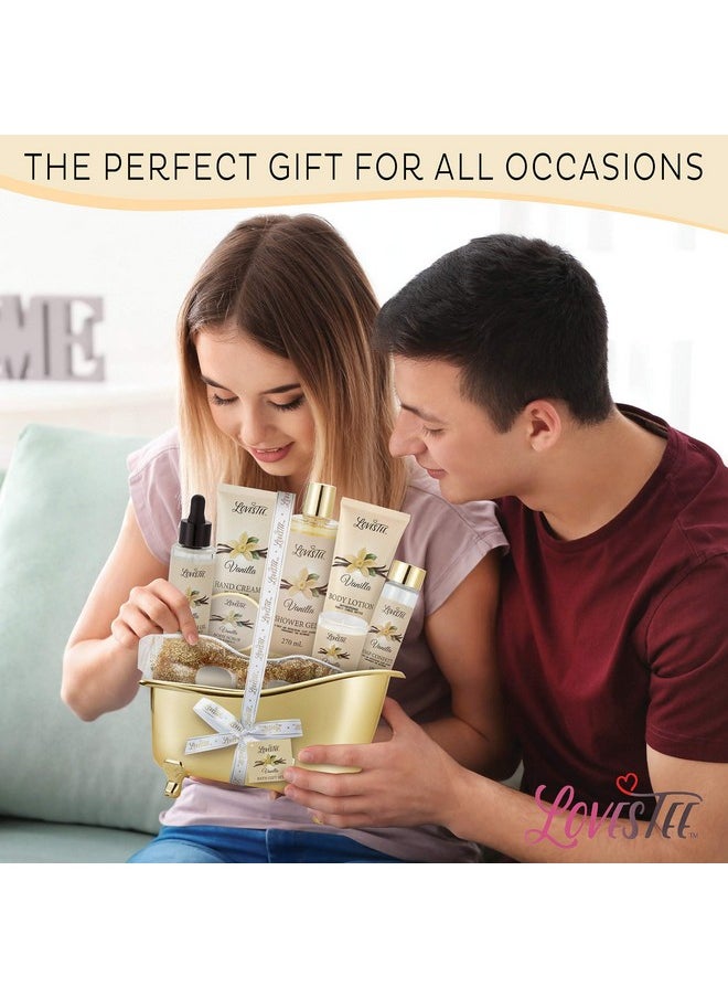 Spa Gift Basket for Women, Vanilla Bath & Body Set, Mother's Day, Christmas & Birthday Gift, Includes Shower Gel, Body Lotion, Hand Cream, Body Scrub, Message Oil, Candle, Eye Mask, Confetti
