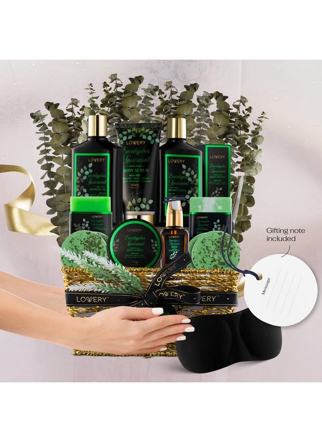 Christmas Eucalyptus Spearmint Bath Set, Home Spa Set with Natural Mint Fragrance, 17 Pcs Gift Basket, Eucalyptus Bath Oil, Shower Gel, Bubble Bath, Bath Crystal, Steamer Tablet & More, Birthday Gift