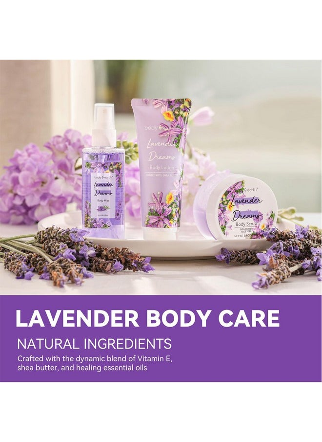 BODY & EARTH Body Mist Gift Set - Spa Gifts for Women, Perfume, Body Lotion, and Body Scrub in a Lavender Dreams Box- Perfect Birthday Gifts for Moms, and Special Occasions,Unique Gift Ideas for Her