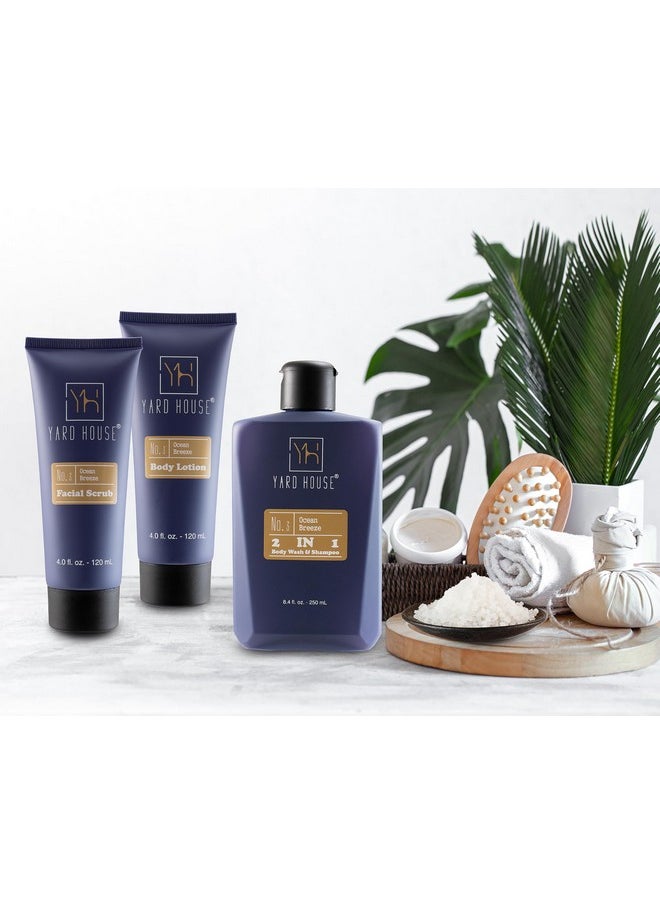 YARD HOUSE All Natural Bath and Body Spa Gift Basket Set for Men - Ocean Breeze - Luxury Men's Skin Care Kit For Him in Toiletry Bag for Relaxation, Revitalization, Exfoliating, Cleansing