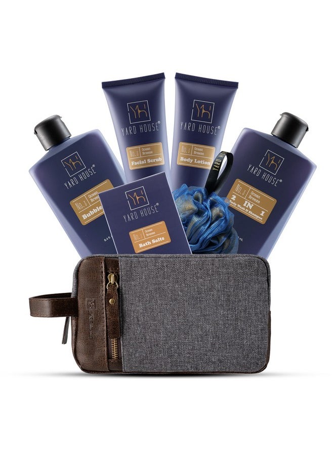 YARD HOUSE All Natural Bath and Body Spa Gift Basket Set for Men - Ocean Breeze - Luxury Men's Skin Care Kit For Him in Toiletry Bag for Relaxation, Revitalization, Exfoliating, Cleansing