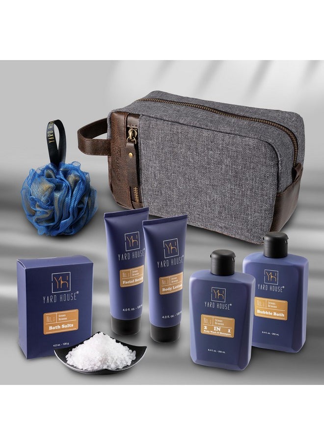 YARD HOUSE All Natural Bath and Body Spa Gift Basket Set for Men - Ocean Breeze - Luxury Men's Skin Care Kit For Him in Toiletry Bag for Relaxation, Revitalization, Exfoliating, Cleansing