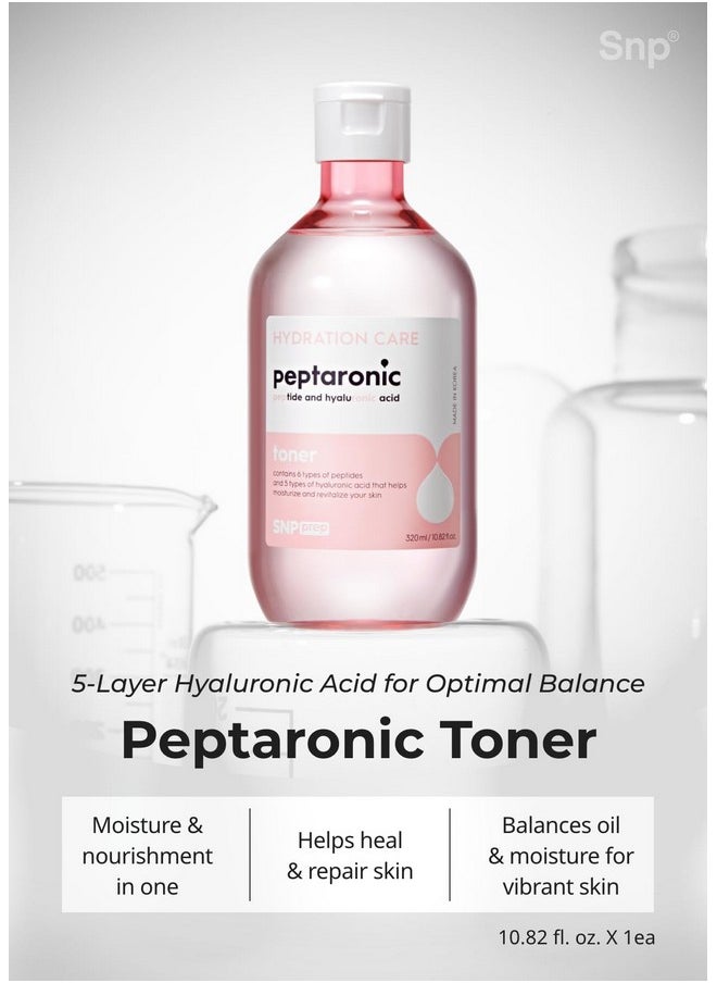 [K Beauty Snp] 4-in-1 Peptaronic Skincare Set | Peptide and Hyaluronic Acid Complete Skin Care Set | Includes Facial Toner, Cream, Face Serum, and Ampoule Sheet Face Masks | Skin Care Gift Set of 1