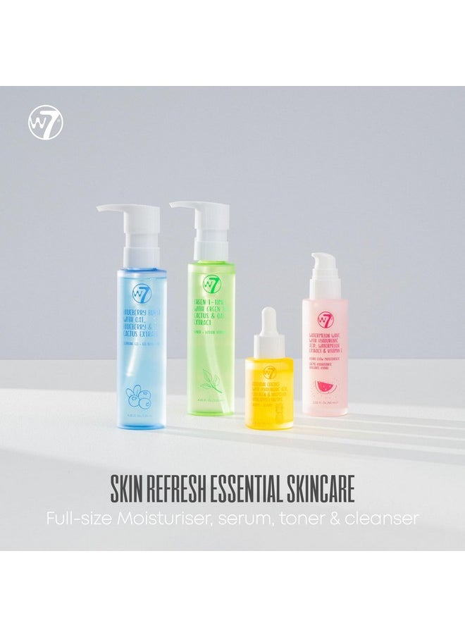 W7 Skin Refresh Essential Skincare Set - 4-Step Daily Routine Gift Set, Contains: Hydrating Cleanser, Soothing Toner, Anti-Ageing Serum and Repairing Moisturizer, Suitable For All Skin Types