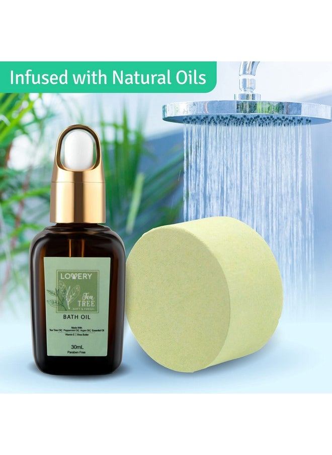 Christmas Tea Tree Bath Set - Luxury Home Spa Set with Calming Mint Fragrance - 15 pc Relaxation Gift Basket, Tea Tree Bath Oil,Shower Gel, Bubble Bath, Handmade Soap, Steamer Tablet, Potpourri & More