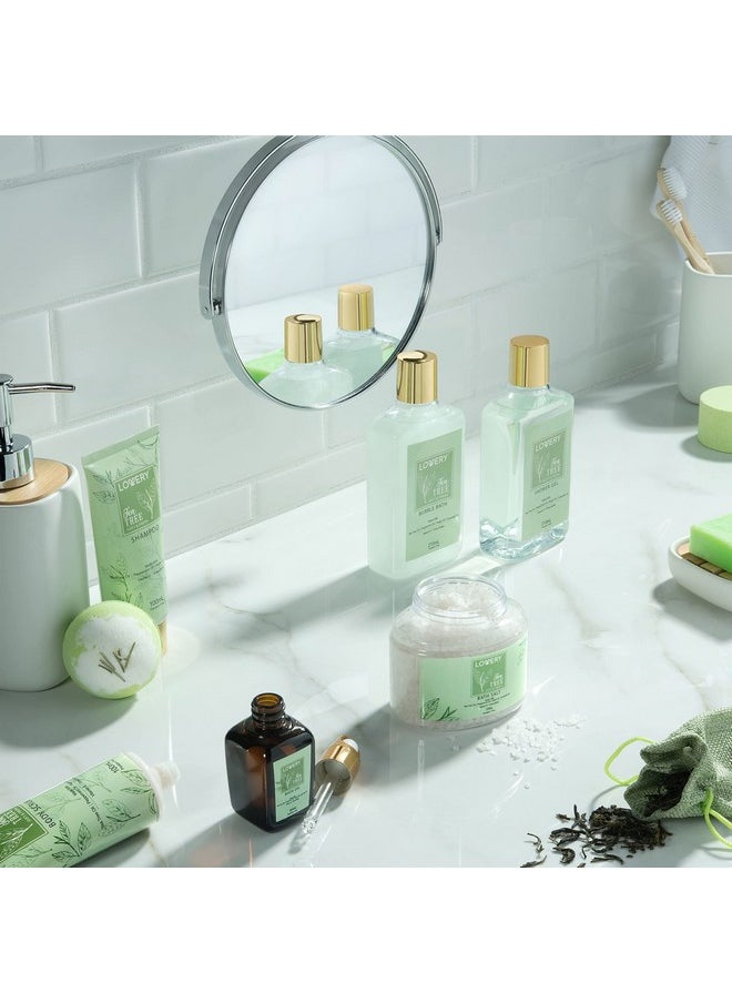Christmas Tea Tree Bath Set - Luxury Home Spa Set with Calming Mint Fragrance - 15 pc Relaxation Gift Basket, Tea Tree Bath Oil,Shower Gel, Bubble Bath, Handmade Soap, Steamer Tablet, Potpourri & More